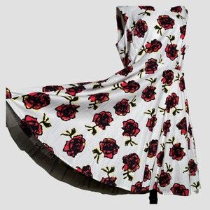 Hearts and Roses Swing Pin Up Tulle Trim Dress Graffiti Rose White 16
